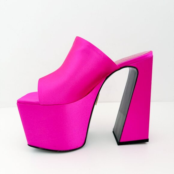 Brandon Blackwood Harlo Mule Platform Sandal Satin Hot Pink - Picture 8 of 16